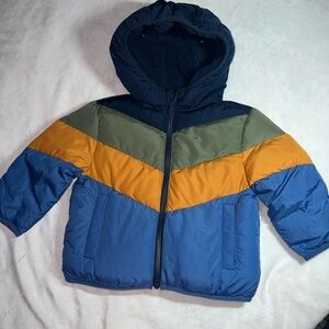 Swiss Tech Blue and Orange Chevron Puffer Jacket